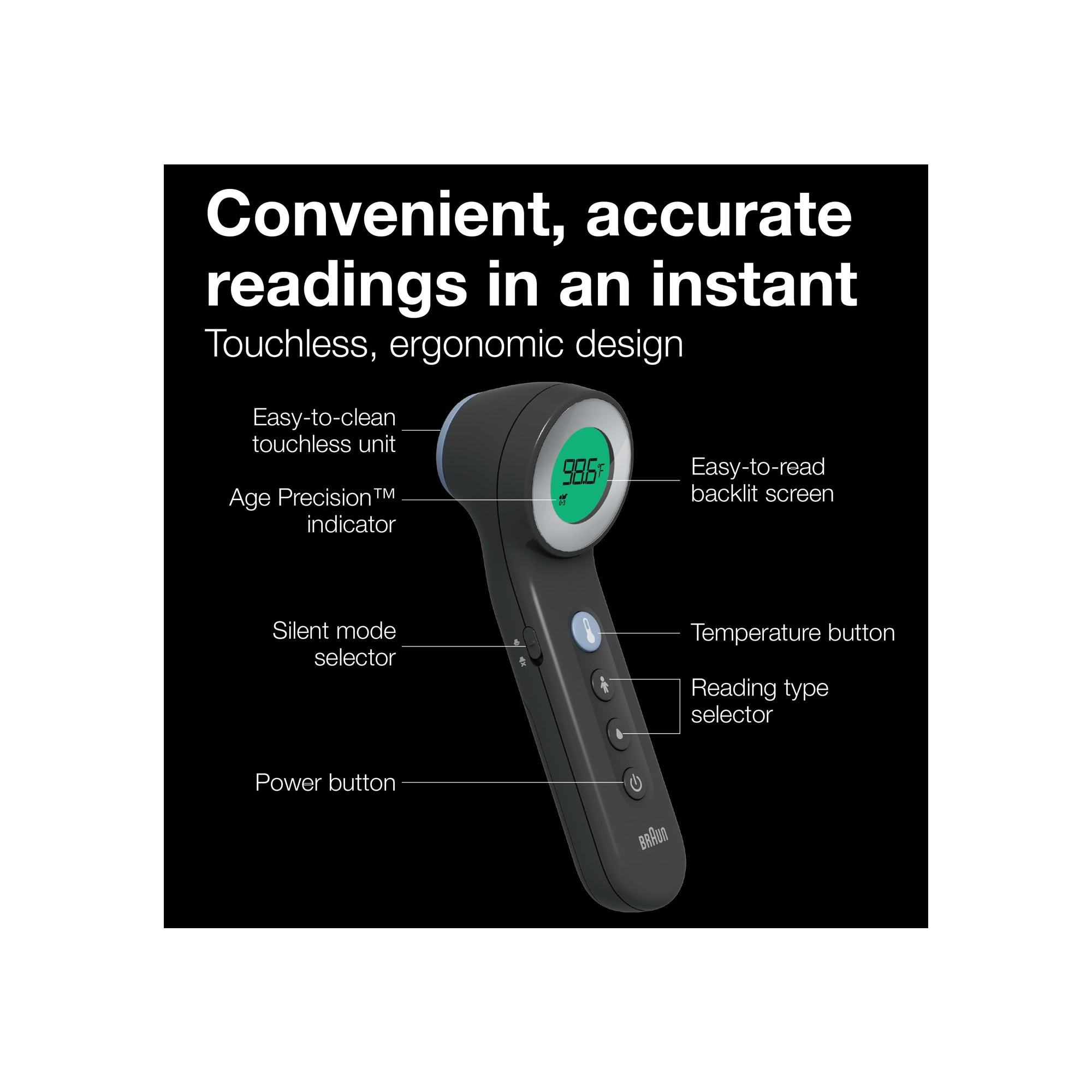 Braun Sensian 7 3-in-1 Non-Contact Forehead Thermometer, Black