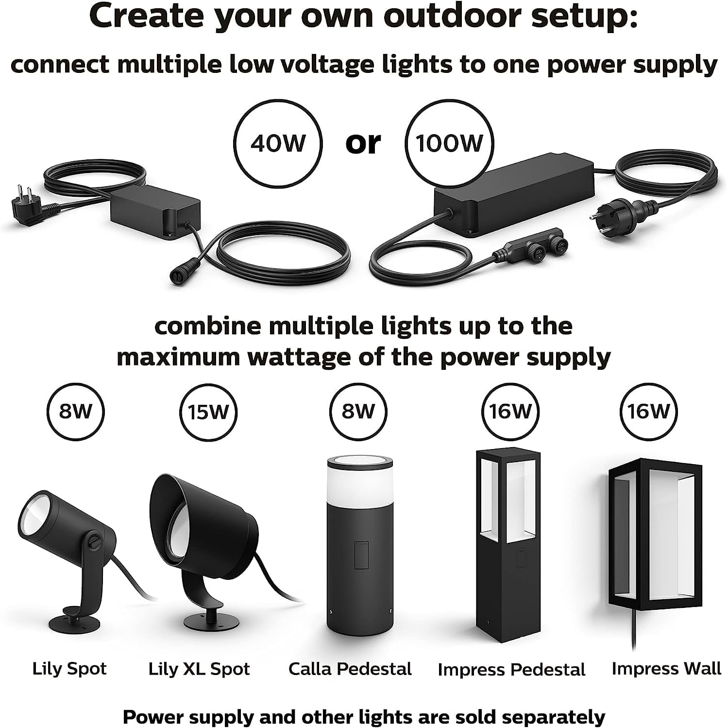 Philips Hue Outdoor 100W Power Supply Black - Connect Multiple Hue Outdoor Low Voltage Lights up to Total of 100W - 1 Pack - Requires Hue Bridge - Weatherproof