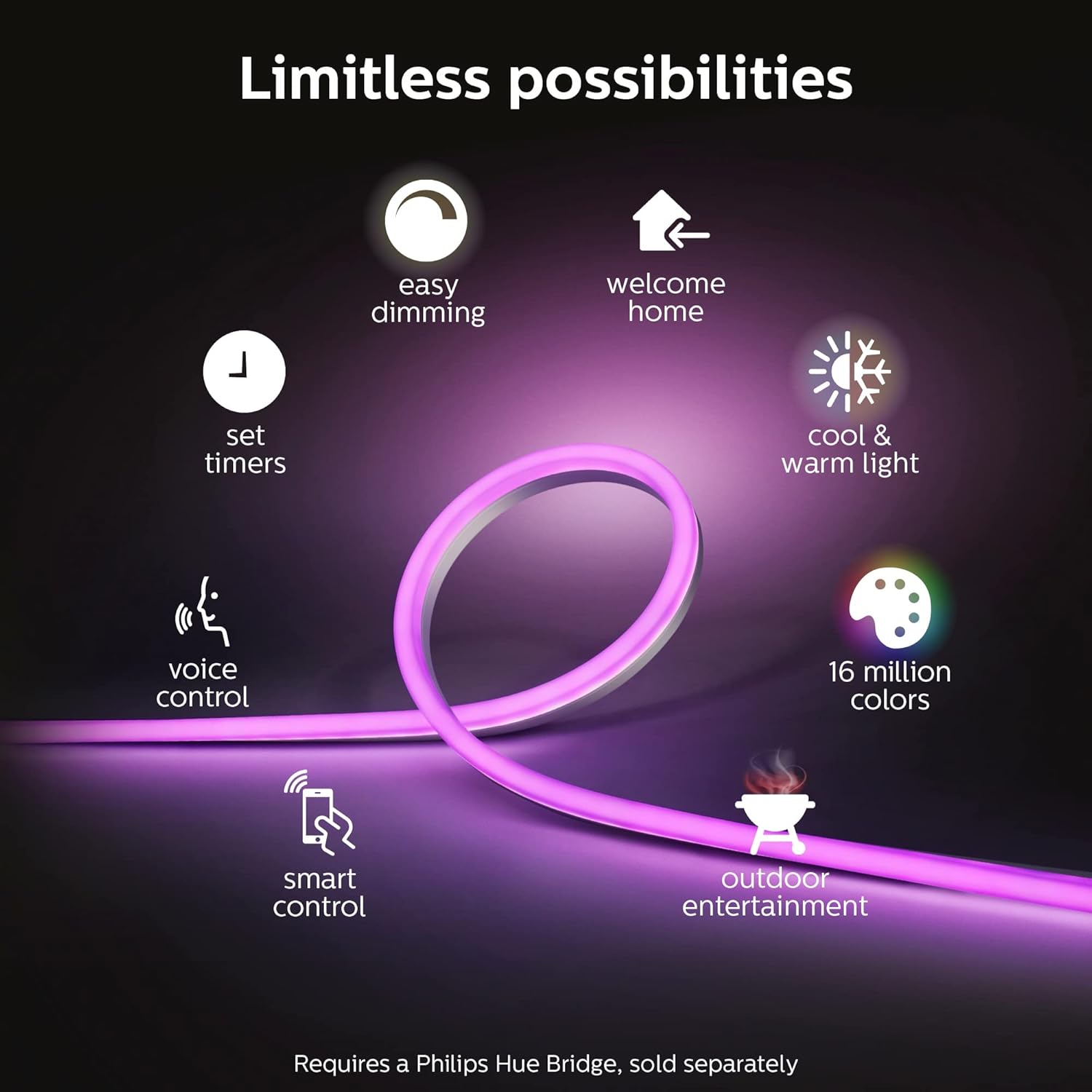 Philips Hue Outdoor 7-Foot Smart LED Light Strip - White and Color Ambiance - 1 Pack - Requires Hue Bridge - Weatherproof - Control with Hue App - Works with Alexa, Google Assistant and Apple HomeKit
