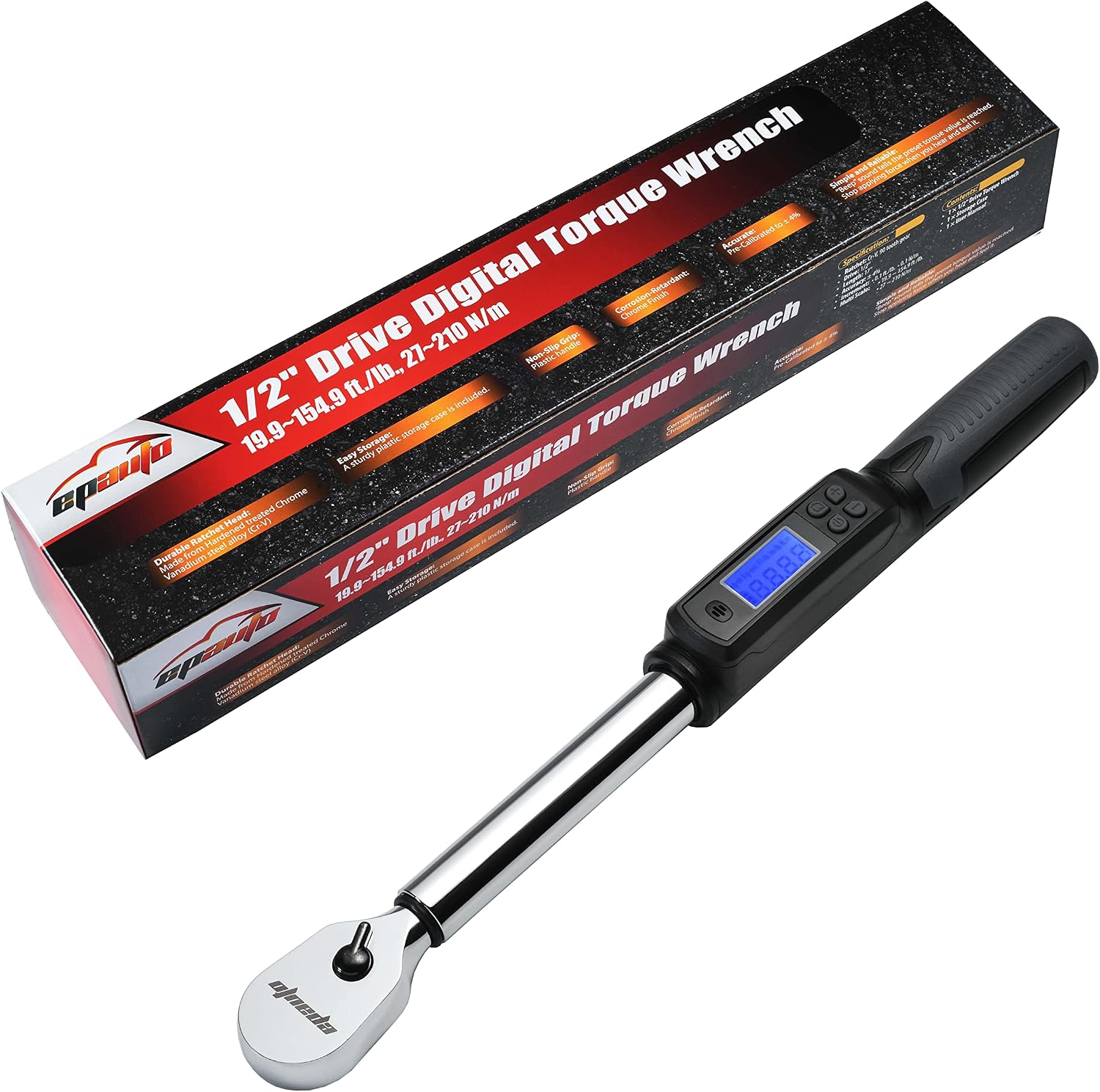 EPAuto 1/2-Inch Digital Torque Wrench, 19.9-154.8 lb-ft, Rotatable Display, Accurate, Easy to Use