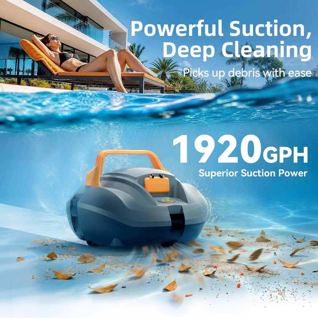 Planet Edge Pool Vacuum for Above Ground Pool, 120-Min Runtime, Powerful Dual-Motor, Adjustable Cleaning Path, Cordless Robotic Pool Cleaner for Flat Pools Up to 850 Sq.ft, Light Grey