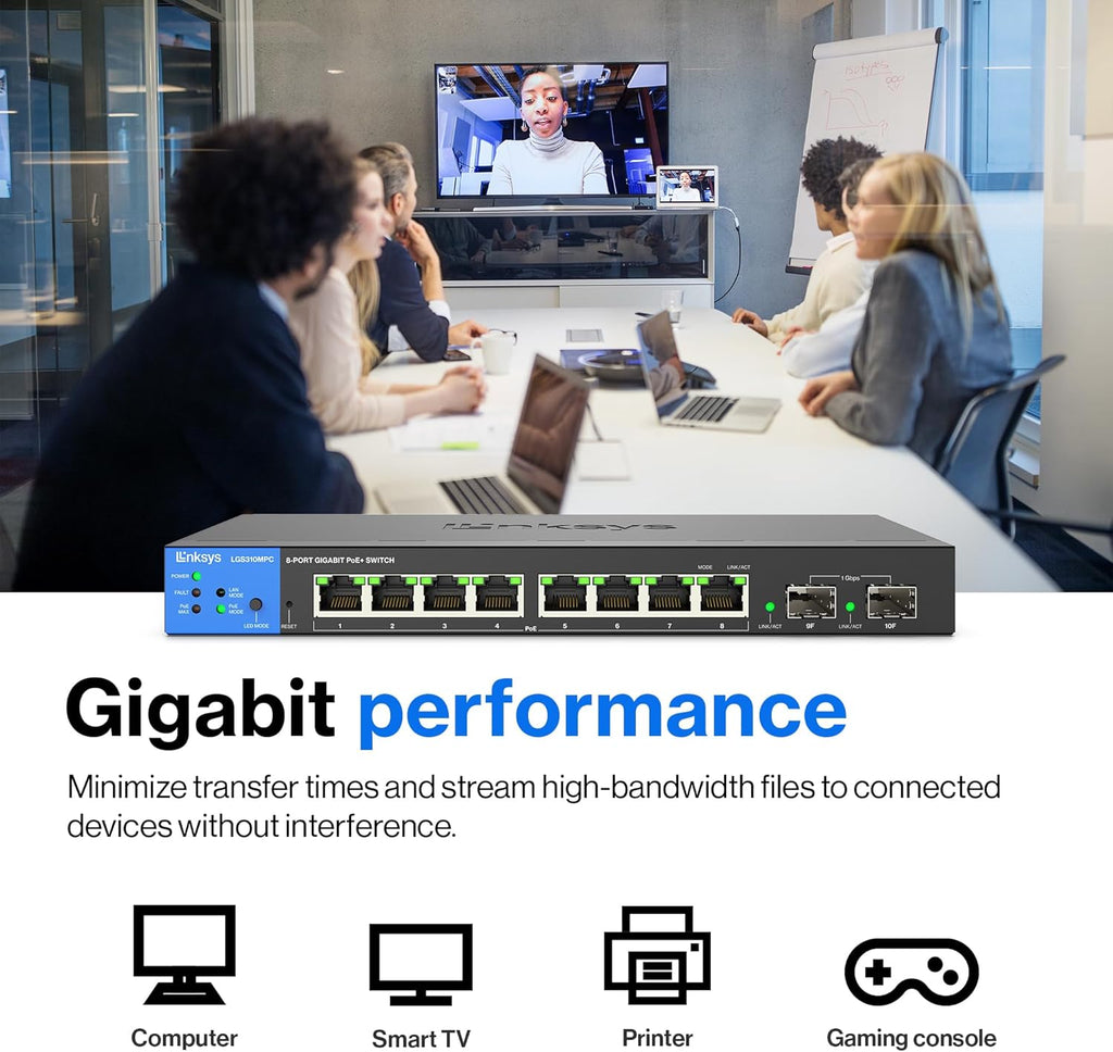 Linksys LGS310MPC 8 Port Gigabit Network PoE+ Switch