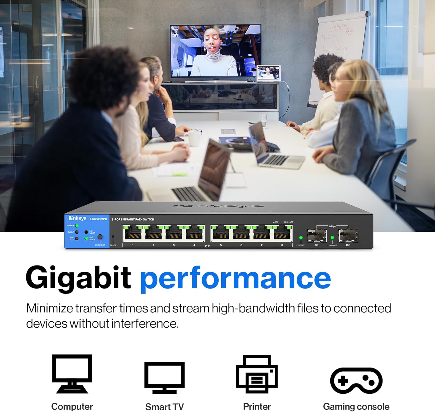 Linksys LGS310MPC 8 Port Gigabit Network PoE+ Switch