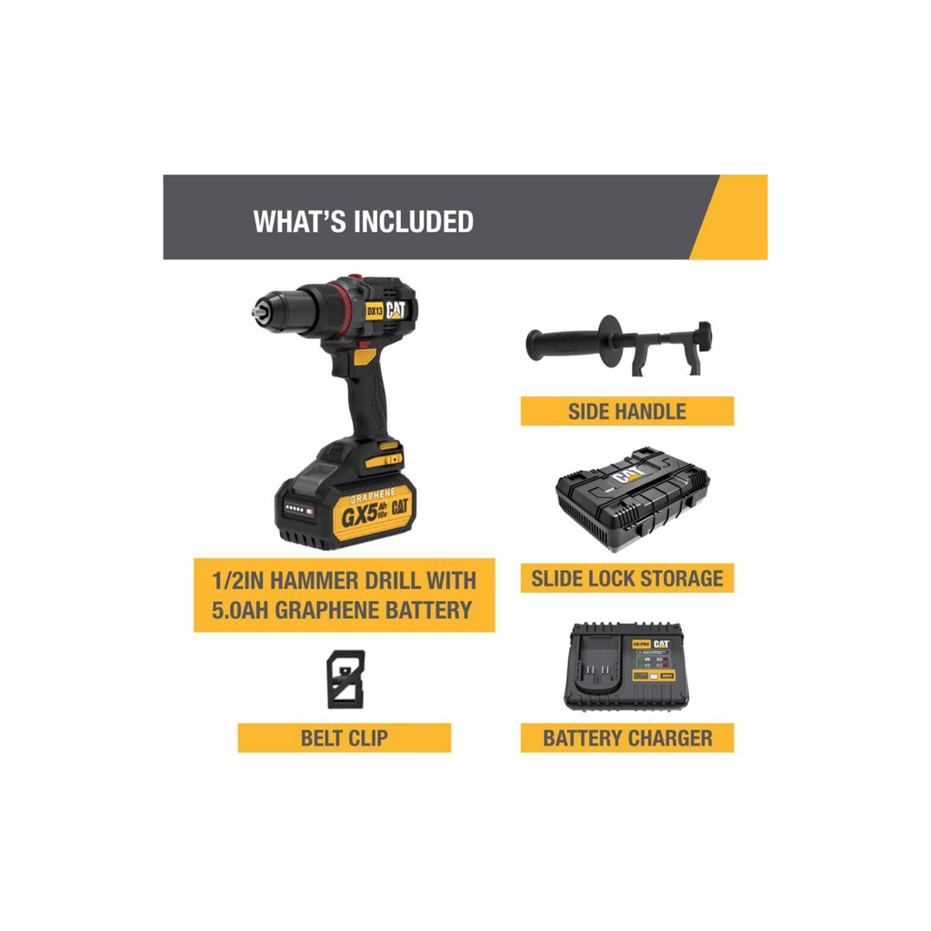 Cat® 18V 1 FOR ALL ½” Cordless Hammer Drill DX13 with Brushless Motor and Graphene Battery