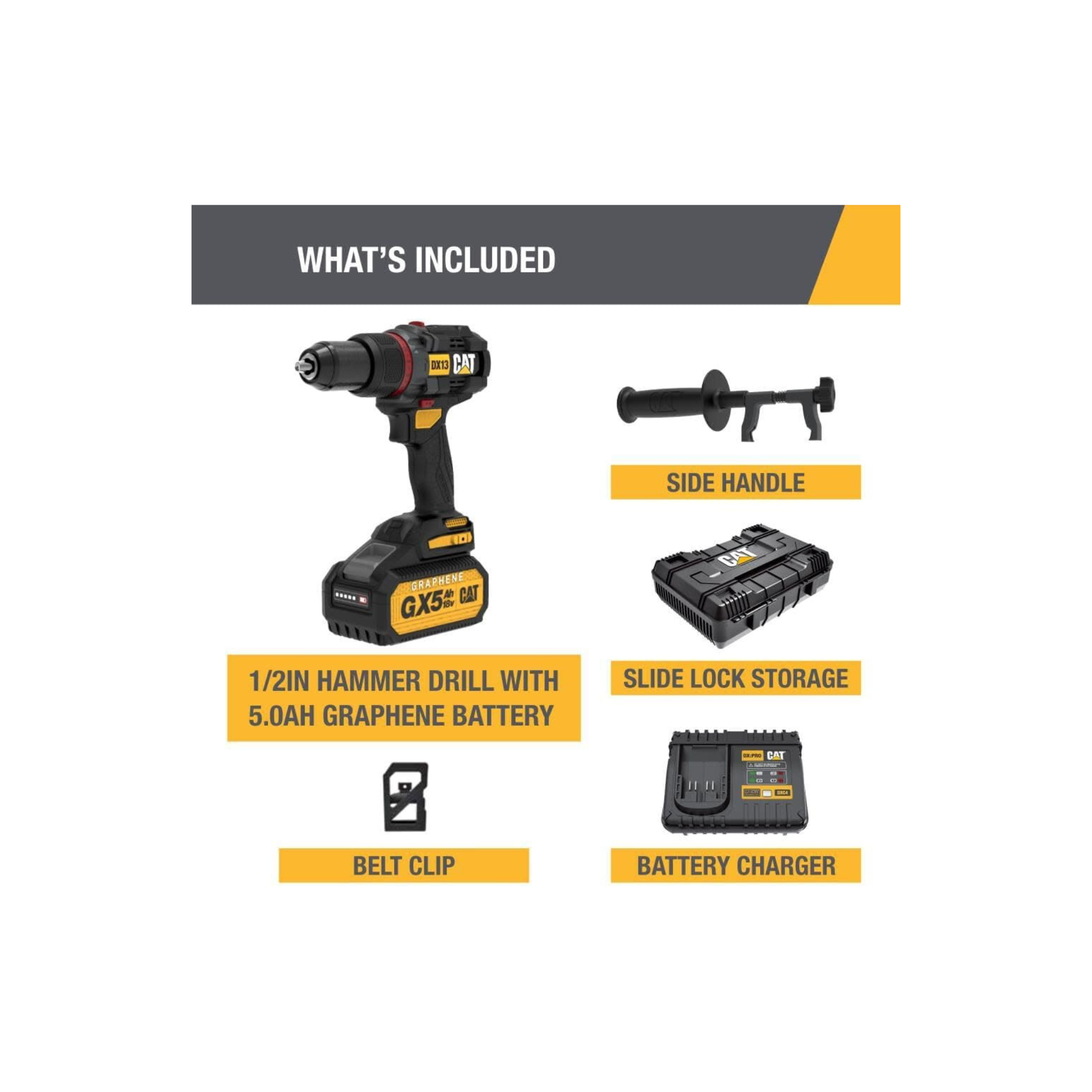 Cat® 18V 1 FOR ALL ½” Cordless Hammer Drill DX13 with Brushless Motor and Graphene Battery