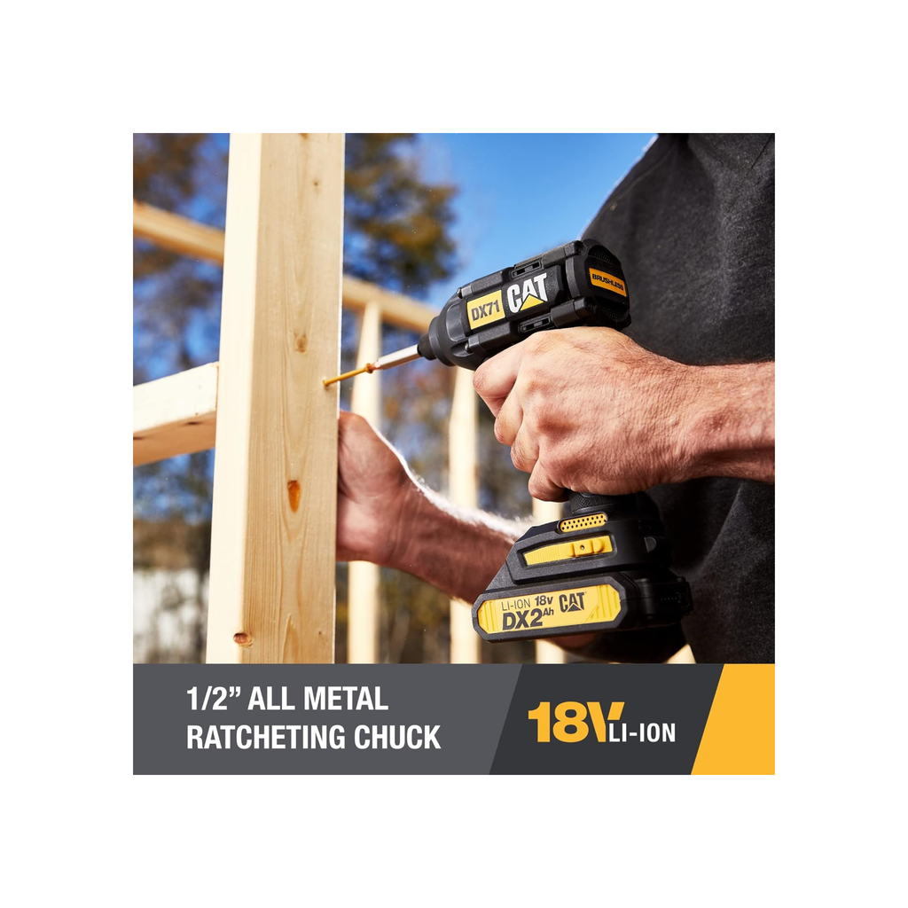 Caterpillar Cat® 18V 1 FOR ALL 1/2" Cordless Drill/Driver DX11 with Brushless Motor and 2 Batteries