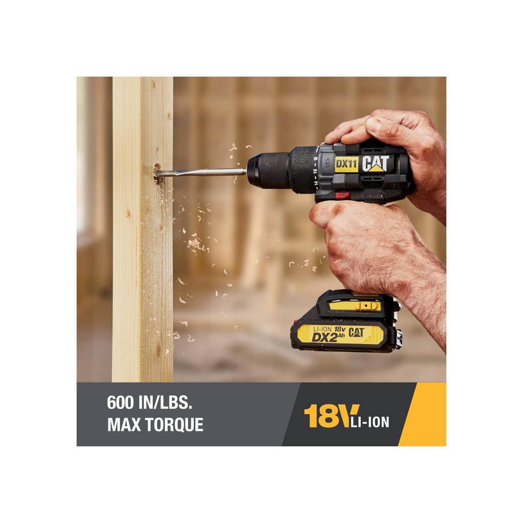 Caterpillar Cat® 18V 1 FOR ALL 1/2" Cordless Drill/Driver DX11 with Brushless Motor and 2 Batteries
