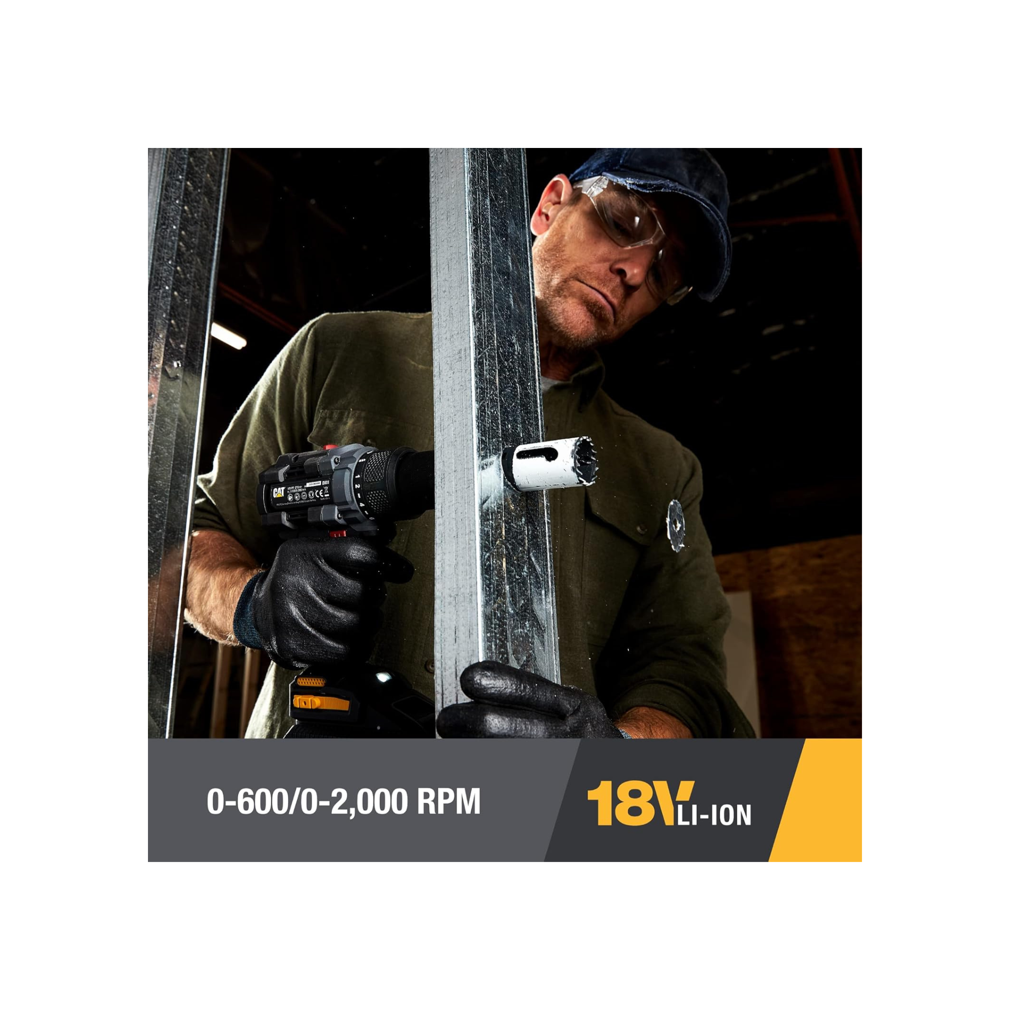 Caterpillar Cat® 18V 1 FOR ALL 1/2" Cordless Drill/Driver DX11 with Brushless Motor and 2 Batteries