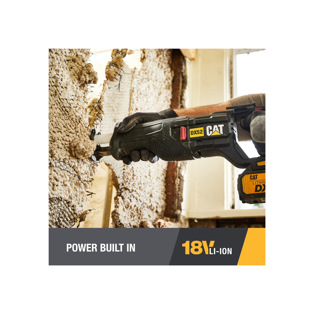 Cat DX52 18V Cordless Reciprocating Saw with 3000 SPM Variable Speed, Lightweight Brushless Saw, Cordless with Tool-Free Blade Change Battery & Charger Included
