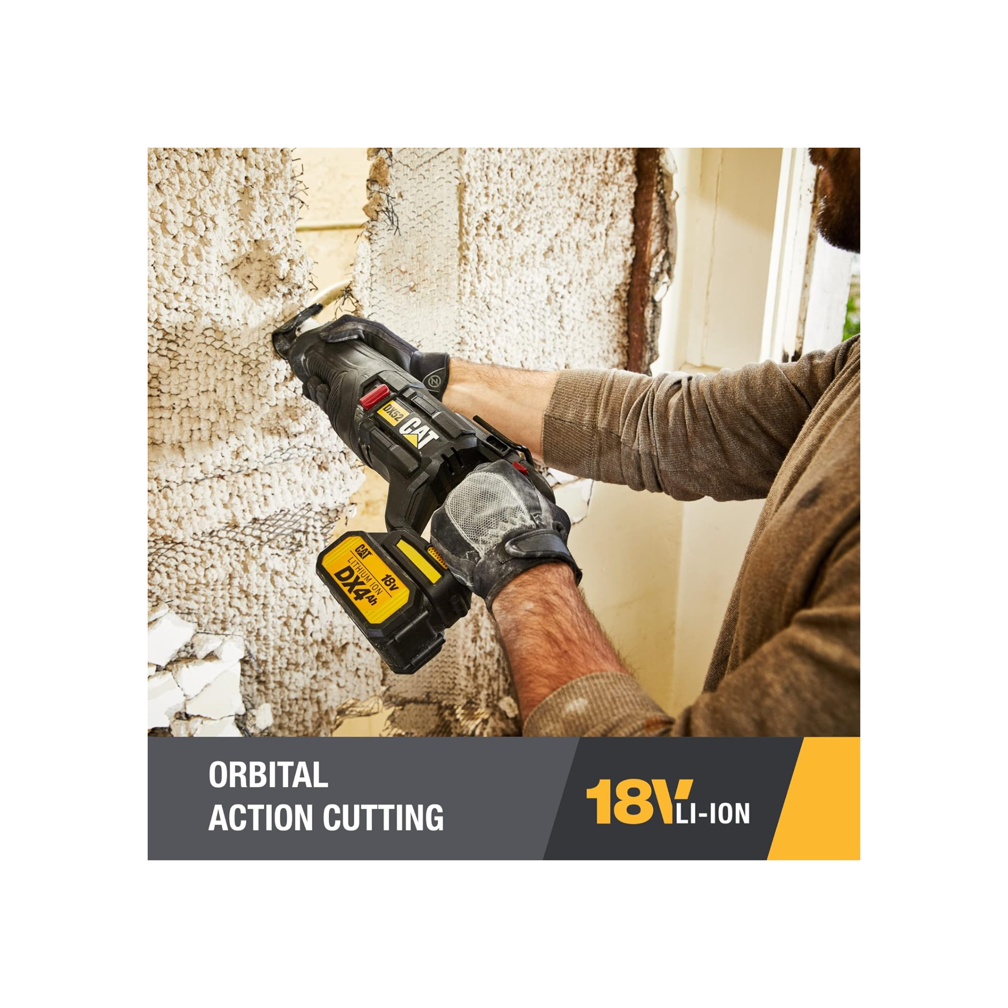 Cat DX52 18V Cordless Reciprocating Saw with 3000 SPM Variable Speed, Lightweight Brushless Saw, Cordless with Tool-Free Blade Change Battery & Charger Included