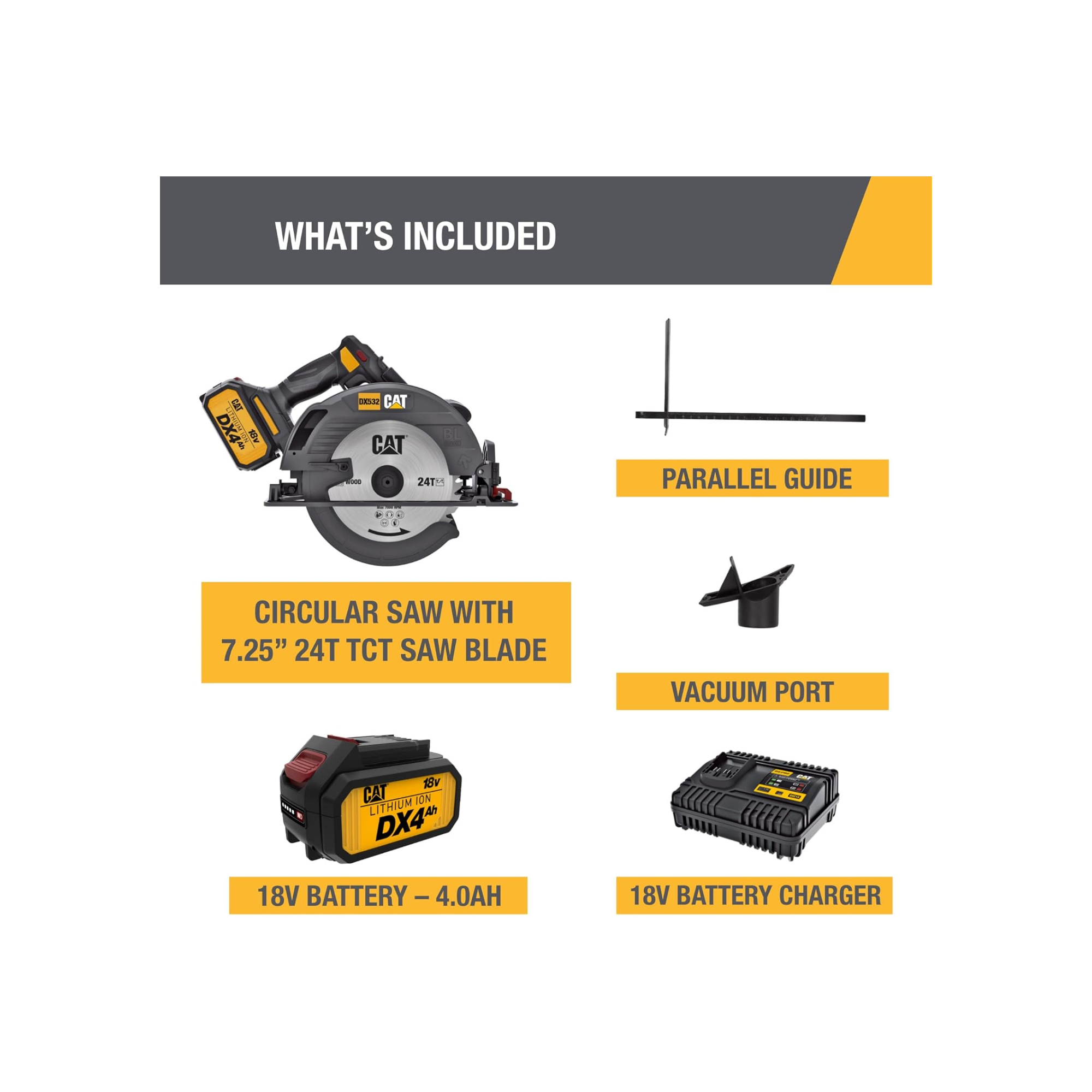 Caterpillar Cat® 18V 1 FOR ALL 7-1/4” Cordless Circular Saw DX532 with Brushless Motor and battery included