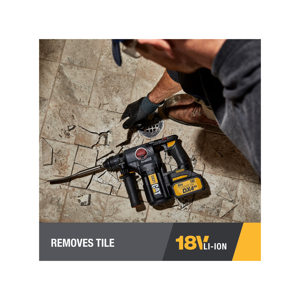 Caterpillar Cat® 18V 1 FOR ALL 1” Cordless Rotary Hammer Drill DX21 with Brushless Motor and Two Batteries