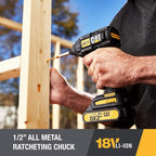 Caterpillar Cat® 18V 1 FOR ALL 1/2" Cordless Drill/Driver DX11 with Brushless Motor and 2 Batteries