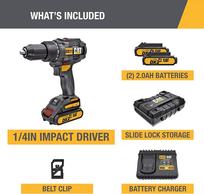 Caterpillar Cat® 18V 1 FOR ALL 1/2" Cordless Drill/Driver DX11 with Brushless Motor and 2 Batteries