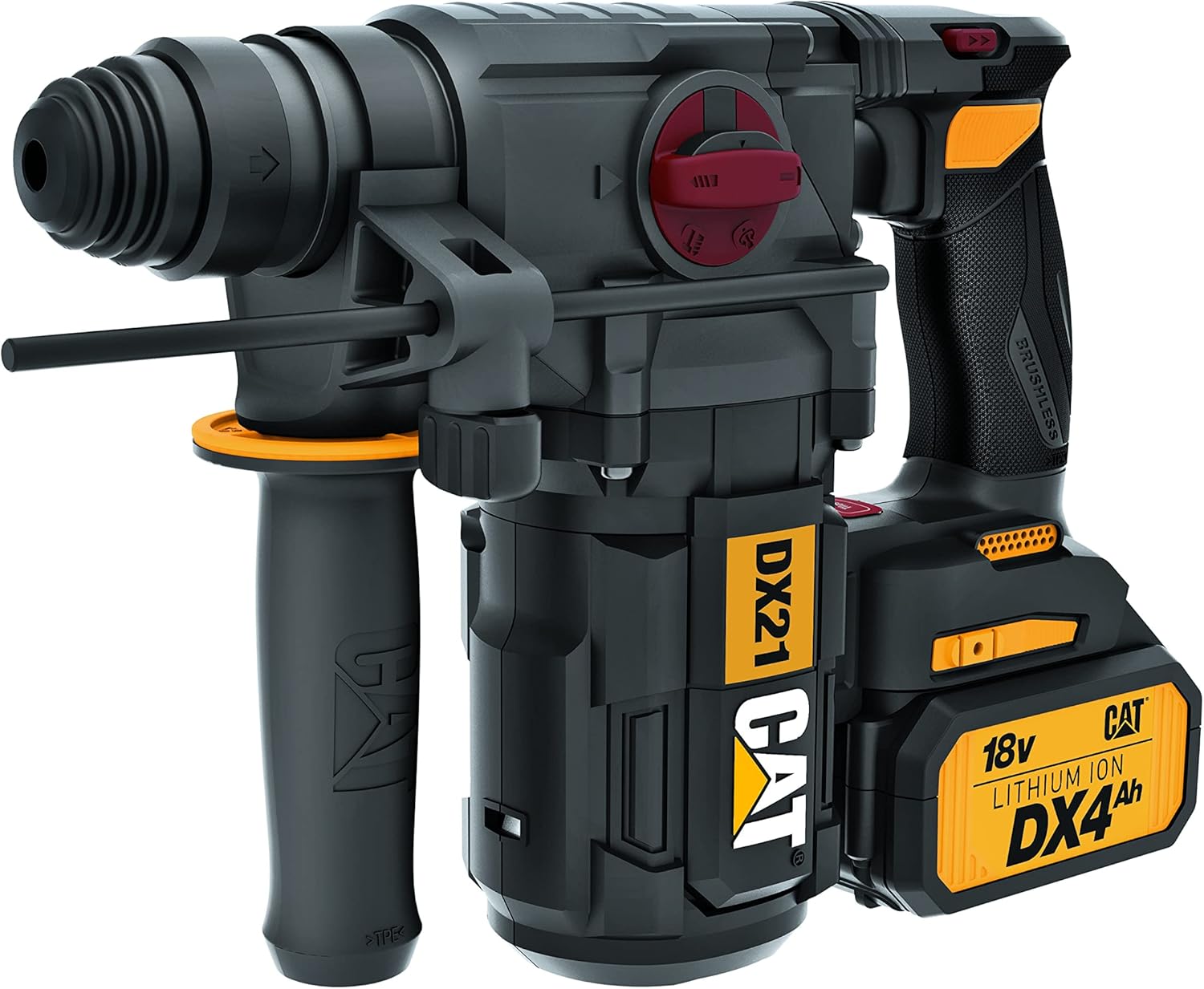Caterpillar Cat® 18V 1 FOR ALL 1” Cordless Rotary Hammer Drill DX21 with Brushless Motor and Two Batteries