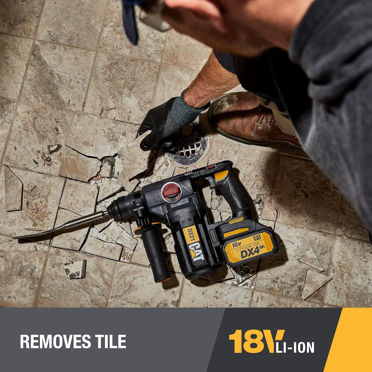 Caterpillar Cat® 18V 1 FOR ALL 1” Cordless Rotary Hammer Drill DX21 with Brushless Motor and Two Batteries