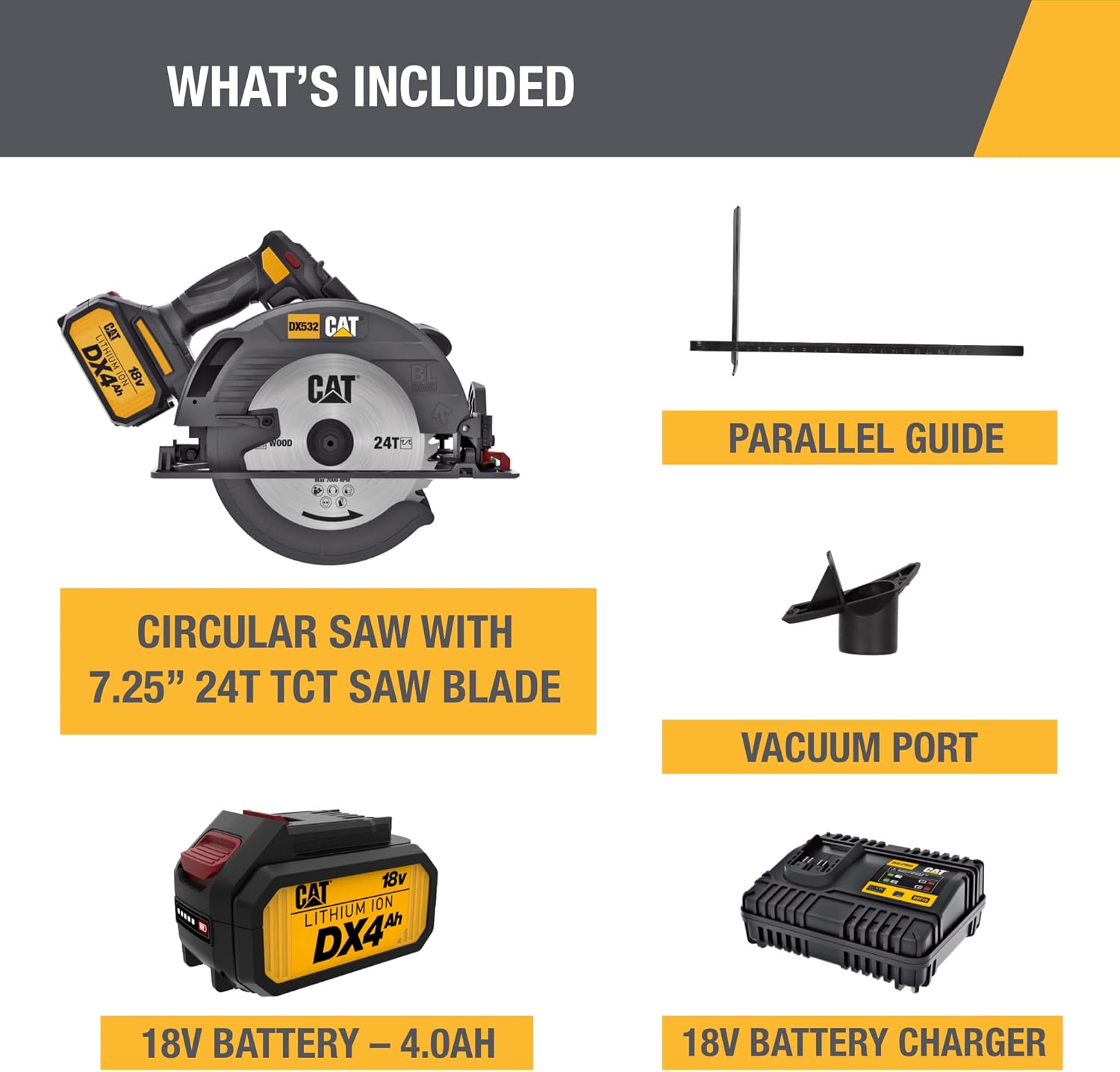 Caterpillar Cat® 18V 1 FOR ALL 7-1/4” Cordless Circular Saw DX532 with Brushless Motor and battery included