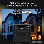 Hue White Inara Black Outdoor LED Wall Mount Sconce with Smart Wireless A19 Light Bulb on