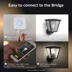 Hue White Inara Black Outdoor LED Wall Mount Sconce with Smart Wireless A19 Light Bulb on