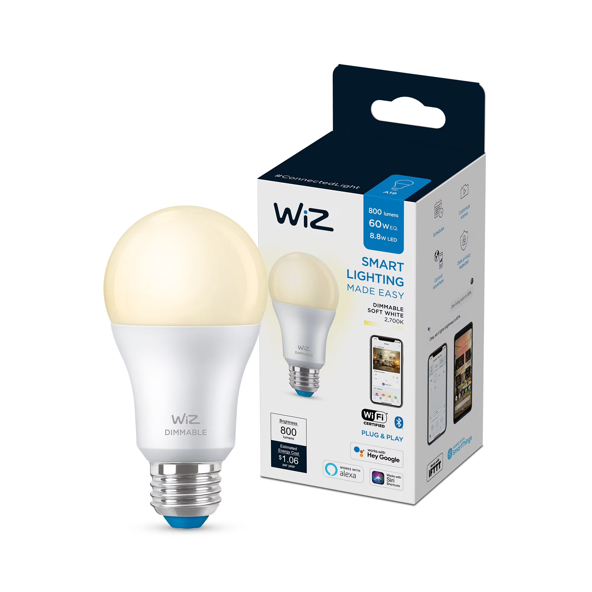 WiZ A19 Soft White Smart Wi-Fi LED Bulb