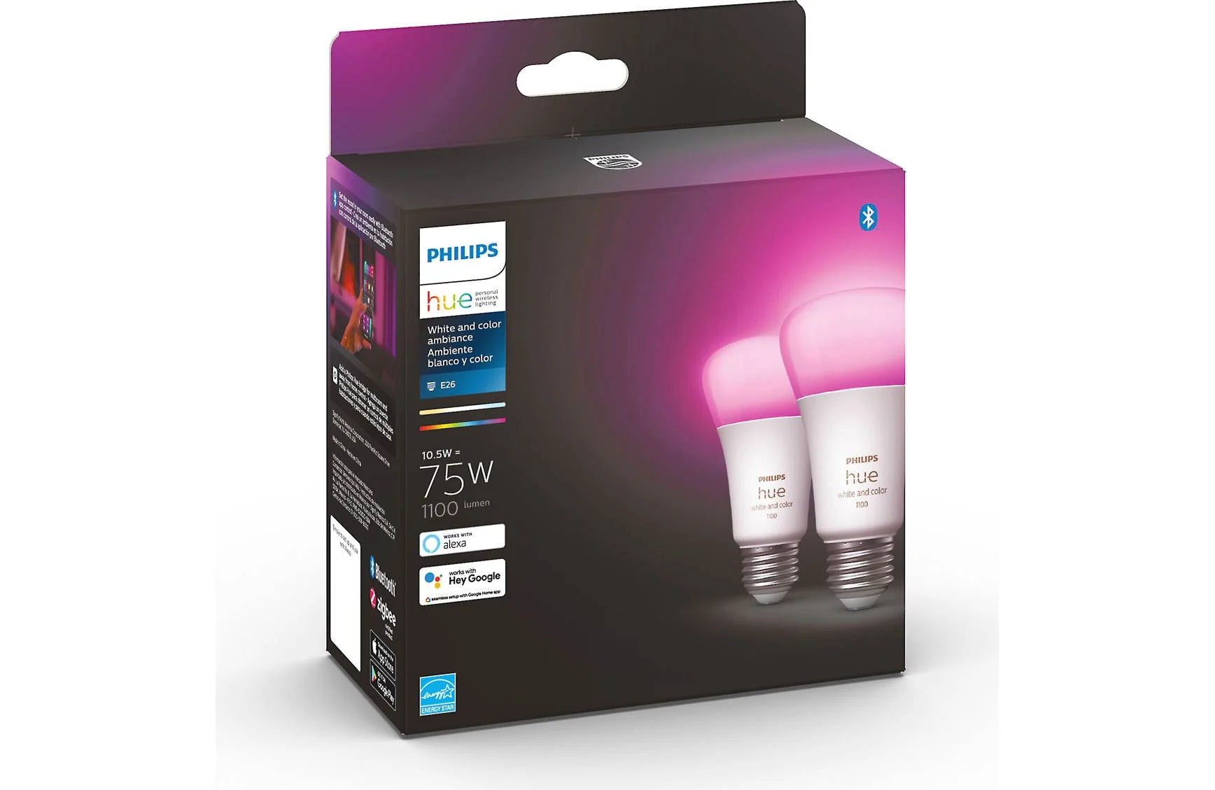 Philips Hue White and Color Ambiance A19 Smart LED Bulb (2-Pack)